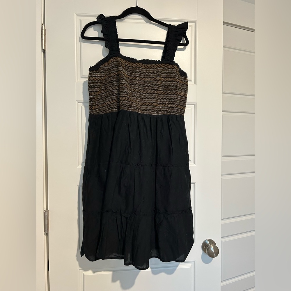 Black and gold J.Crew factory tiered mini dress